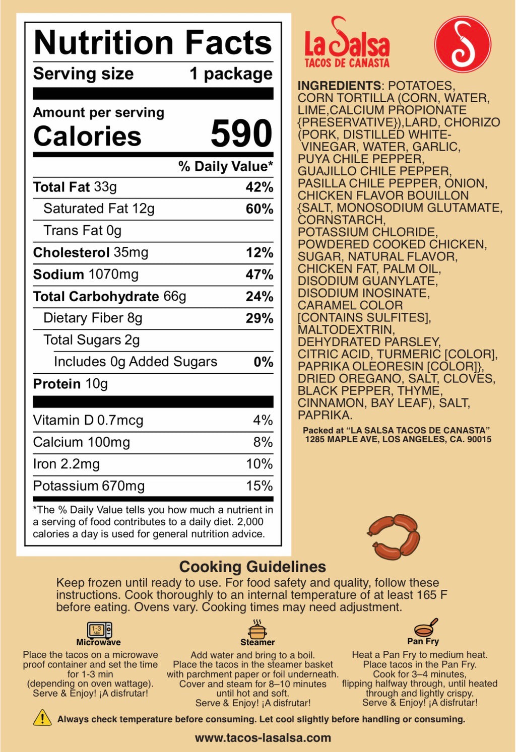 🌶️🥔 Chorizo con Papa – Pack de 5 Tacos